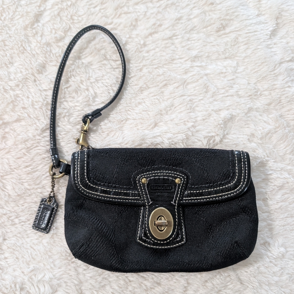 Coach Legacy Canvas Patent Leather Trim Flap Wristlet